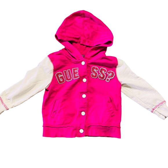 Vintage Y2K Baby Guess 3T Girls Snap Up Hot Pink Longsleeve Casual Hoodie - Picture 1 of 4